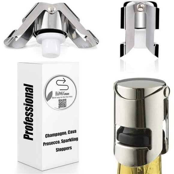 Champagne Bottle Stopper Set Stainless Steel Sparkling Wine Seal Plugs 3 Pack - Picture 1 of 7